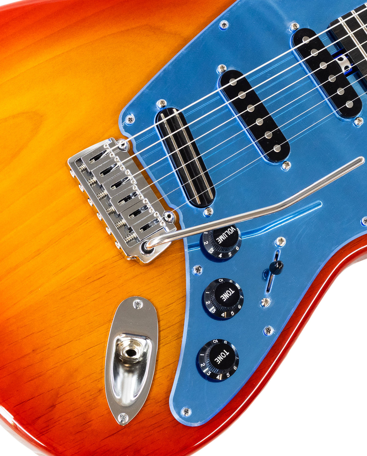 Manson Verona MB Desert Dawn Prototype, lower body angle showing Gotoh 510 tremolo