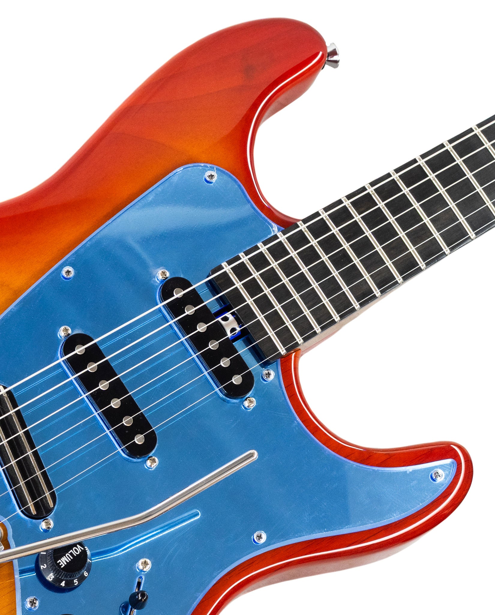 Manson Verona MB Desert Dawn Prototype, upper body angle showing pickups and controls